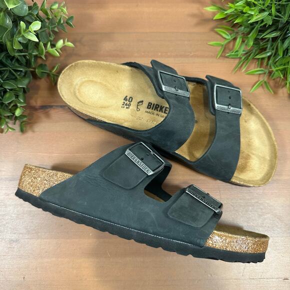 Birkenstock Arizona Black Leather Sandals Size 40 US W9/M7 - Picture 1 of 10